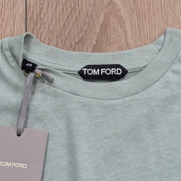 $340 Mens TOM FORD Melange Cotton Blend Crewneck T-Shirt Mint 48 US 38 - Picture 2 of 7